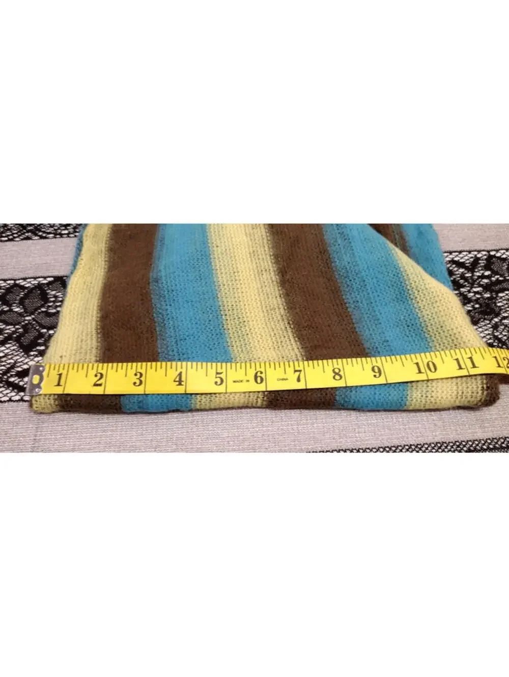 Infitiny Scarf Brown Striped Yellow Sky Blue Acrylic ONE SIZE SCARF Raver Y2K
